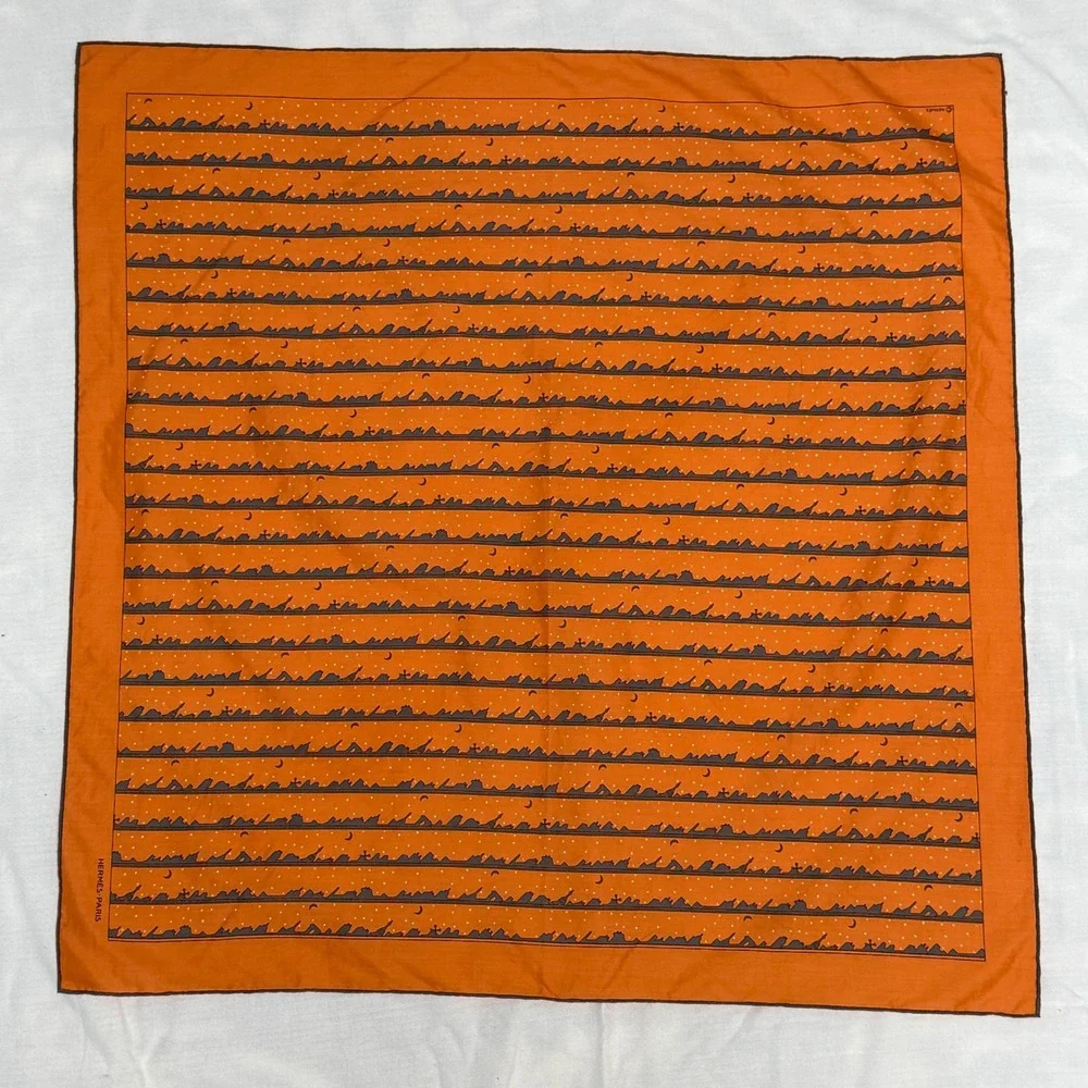 Hermes Scarf Men OS Orange Excellent Silk Paris Skyline Print